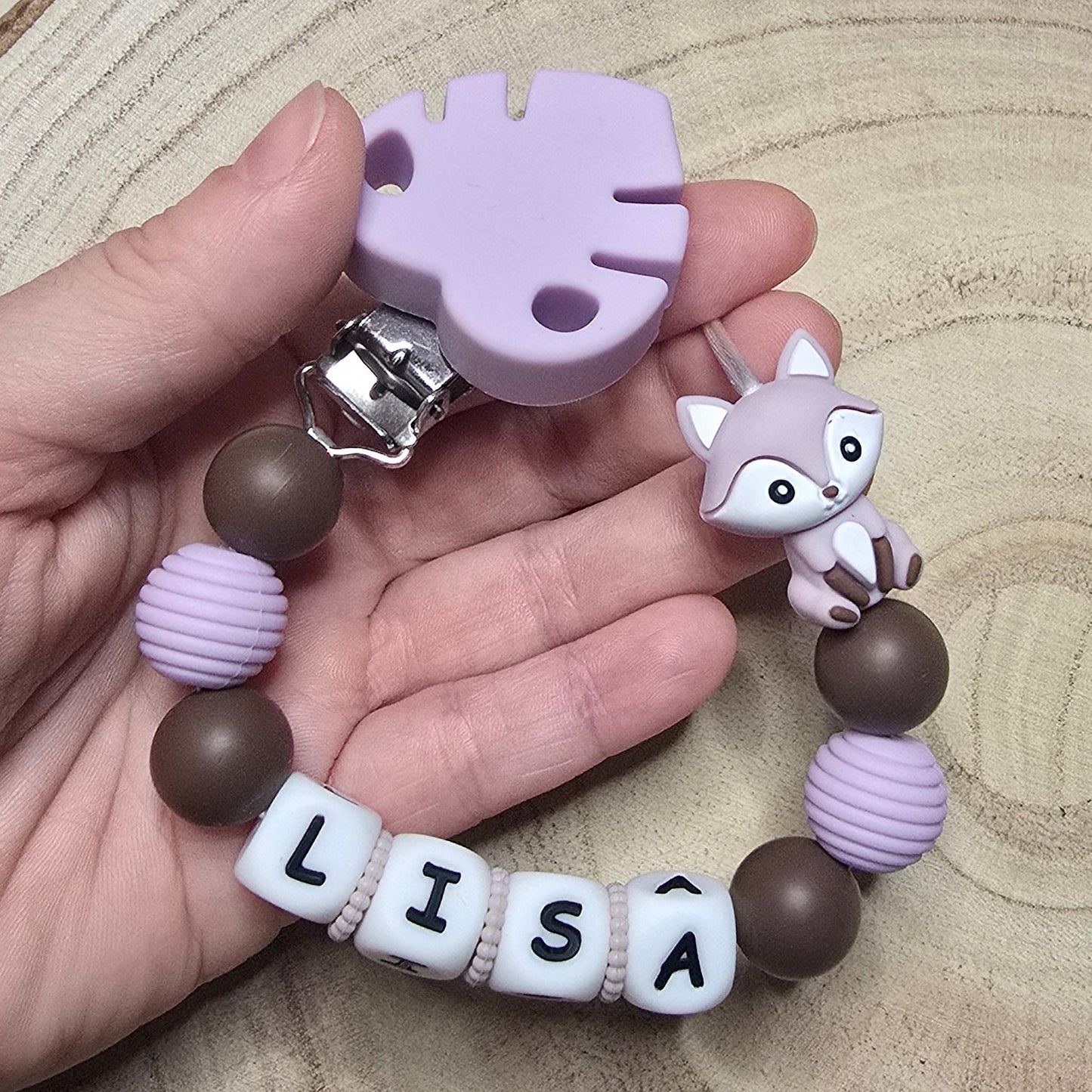 Attache-tétine personnalisée Modèle Lisa Renarde douce
