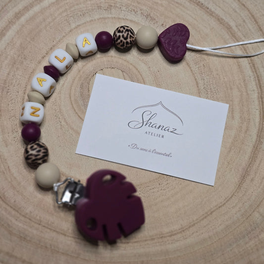 Attache-tétine personnalisée Modèle Nala coeur sauvage