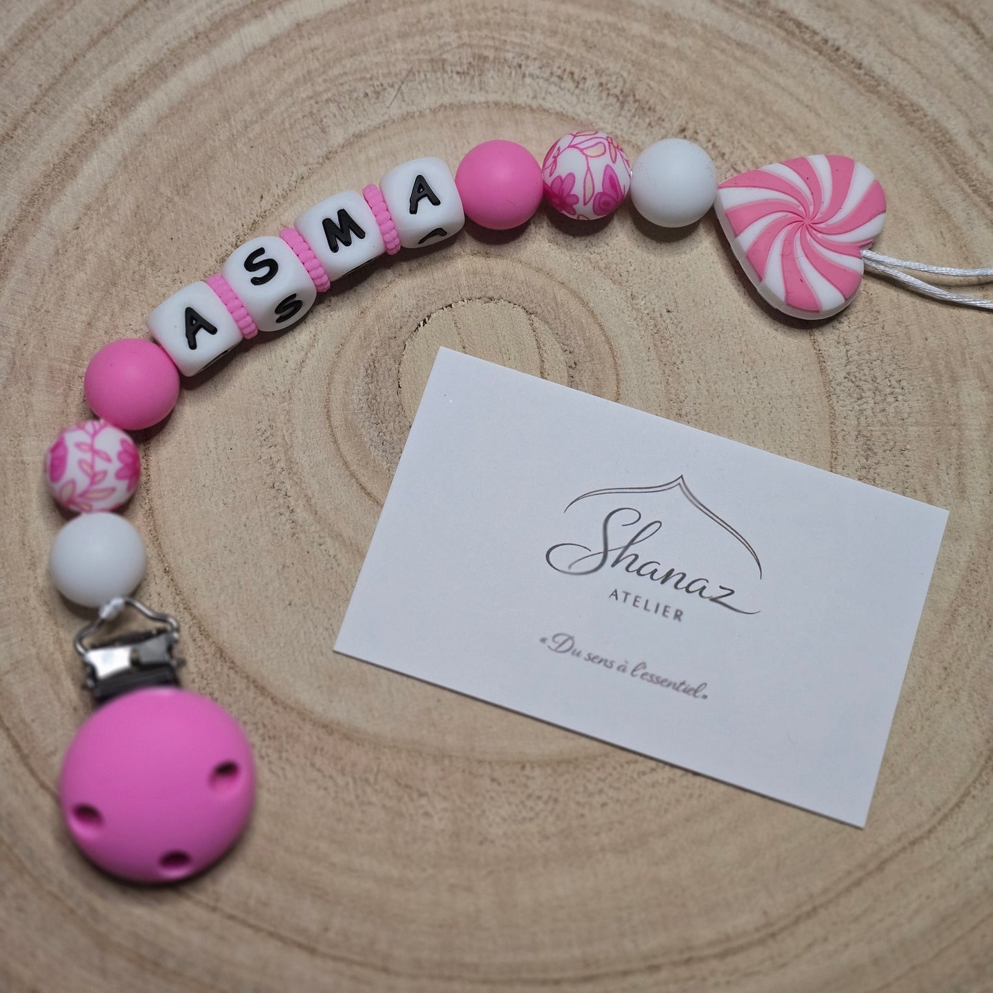 Attache-tétine personnalisée Modèle Asma confiserie