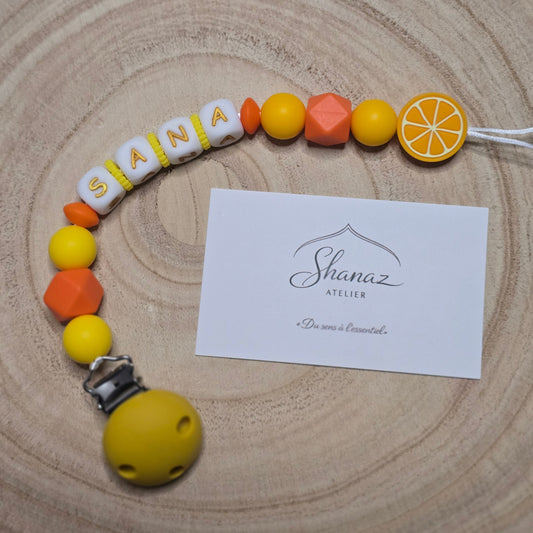 Attache-tétine personnalisée Modèle Sana Orange