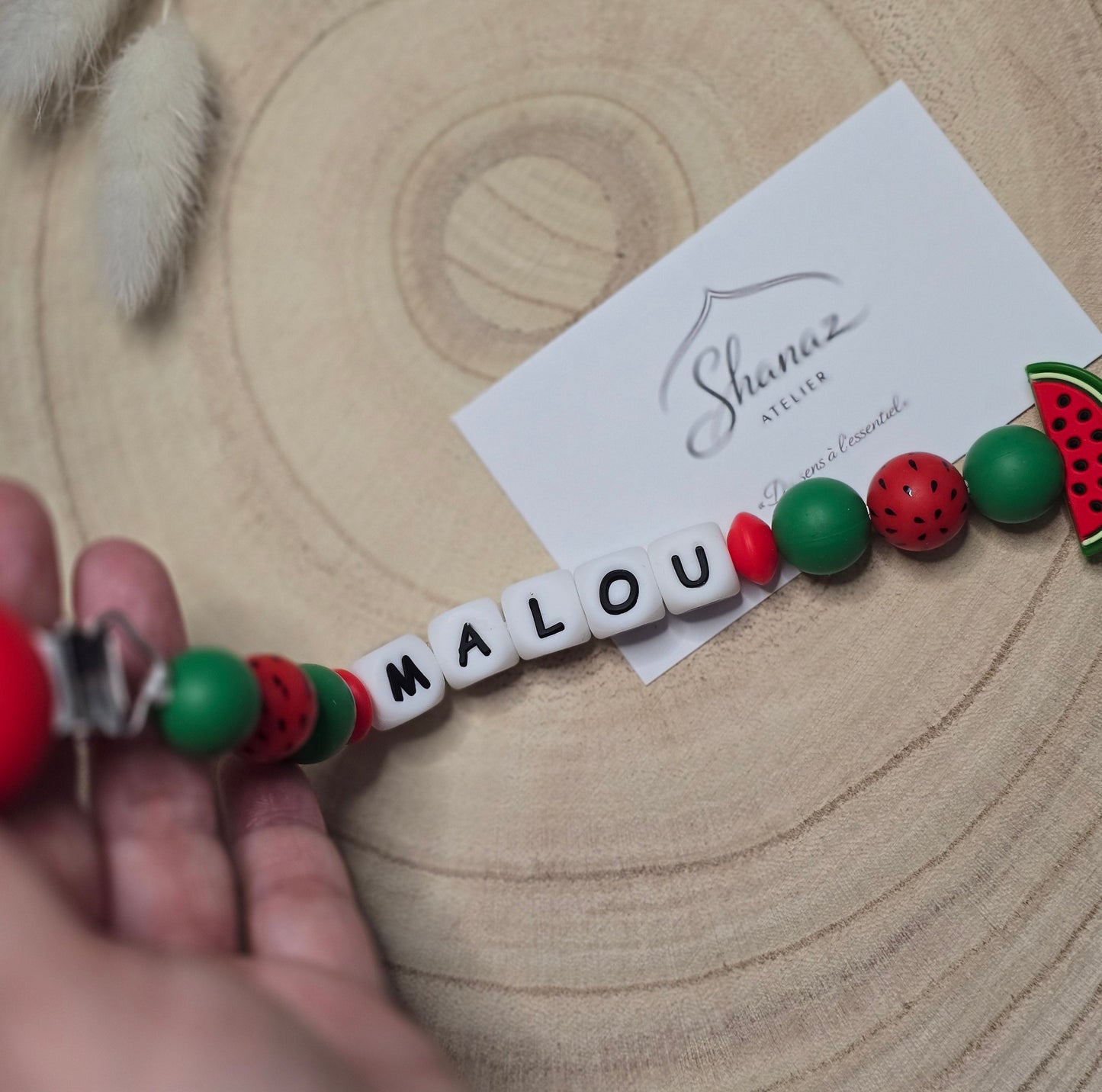 Attache-tétine personnalisée Modèle Malou pastèque
