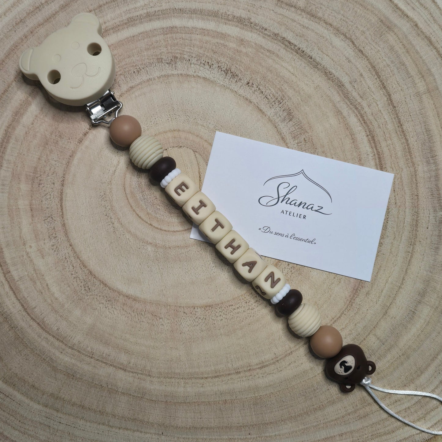 Attache-tétine personnalisée Modèle Eithan tête d’ours