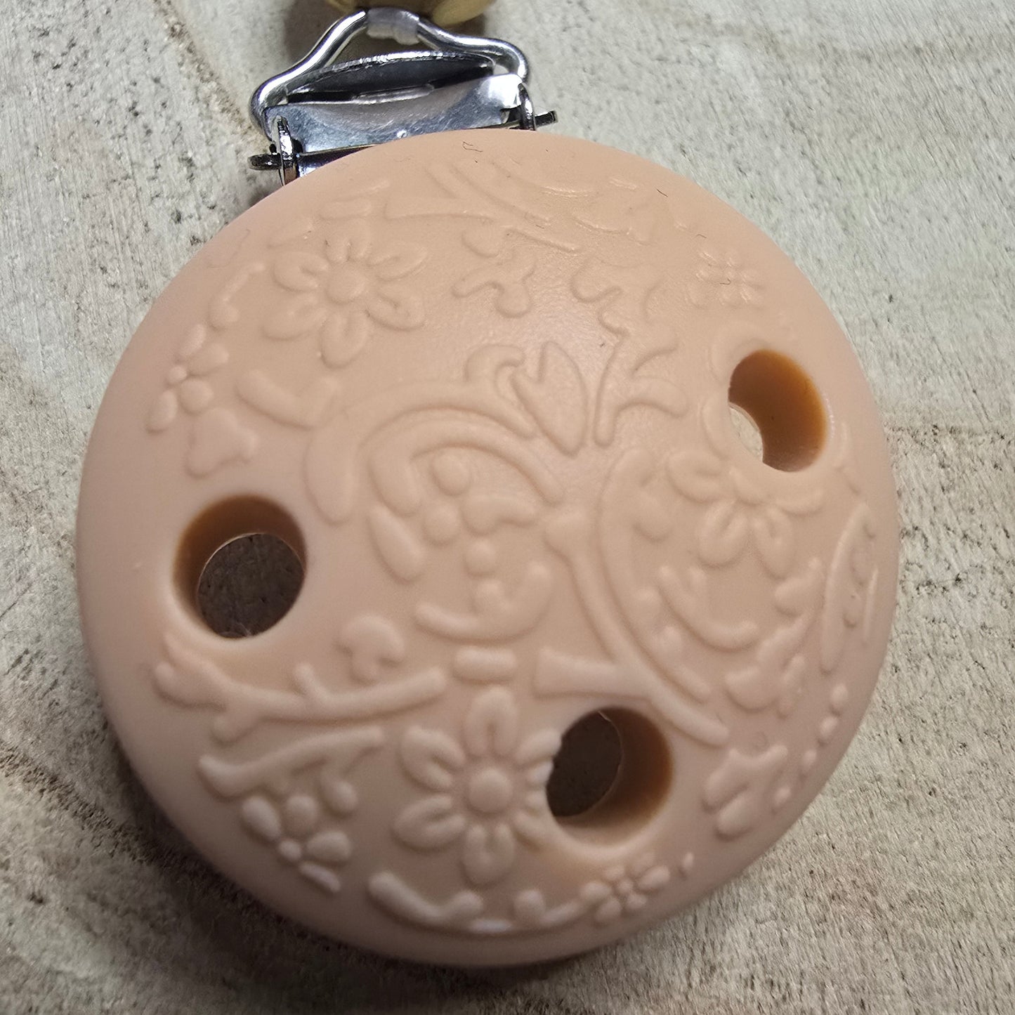Attache-tétine personnalisée Modèle Lisa lotus pêche