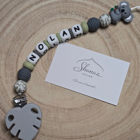 Attache-tétine personnalisée Modèle Nolan koala eucalyptus