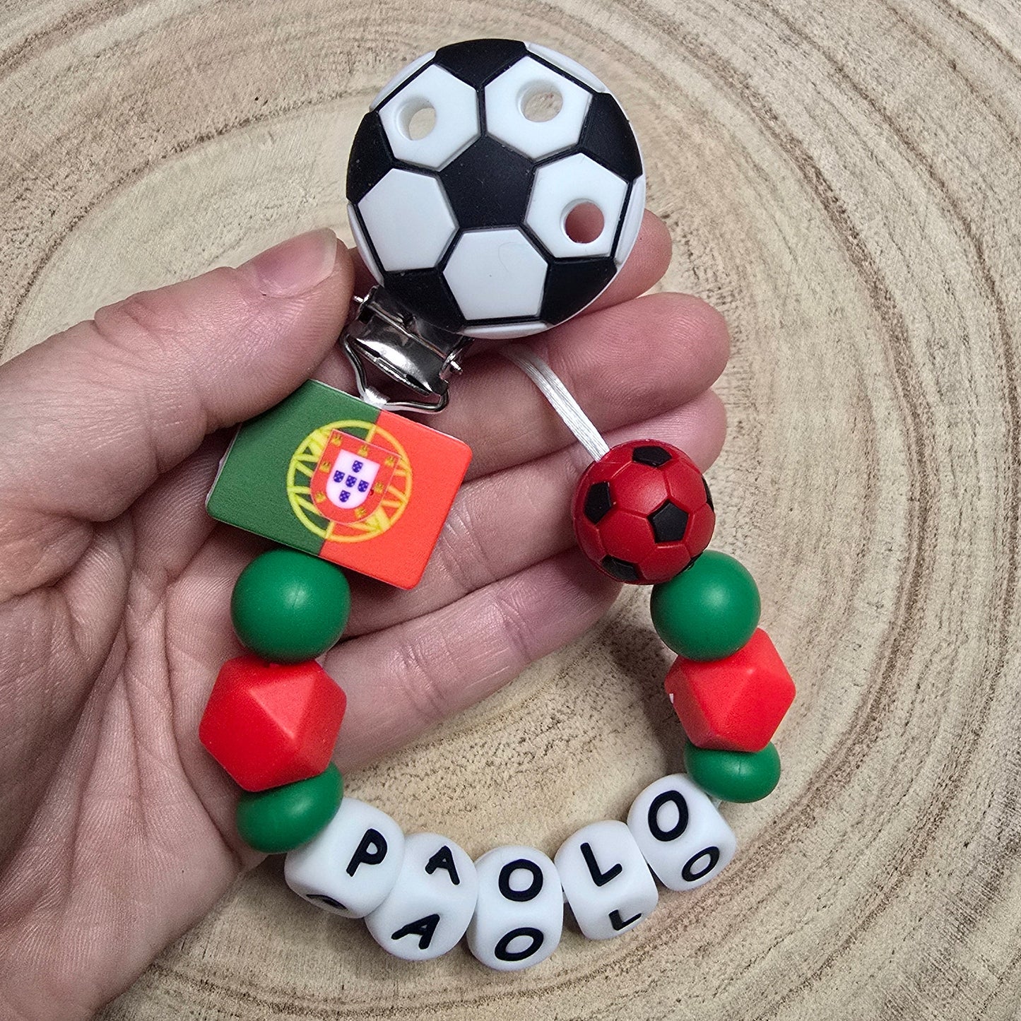 Attache-tétine personnalisée Modèle Foot - Portugal