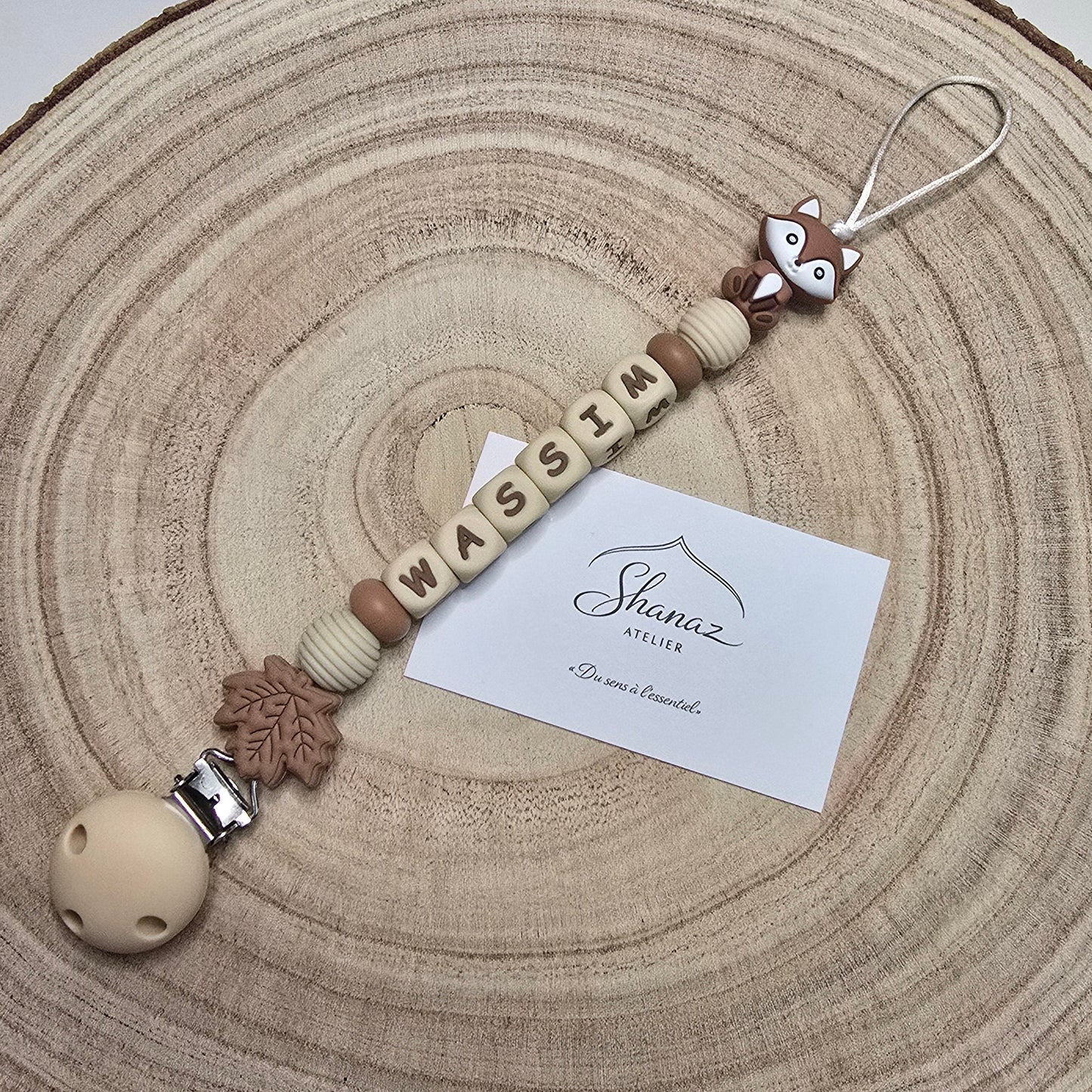 Attache-tétine personnalisée Modèle Gaël Renard des bois