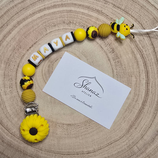 Attache-tétine personnalisée Modèle Maya Abeille