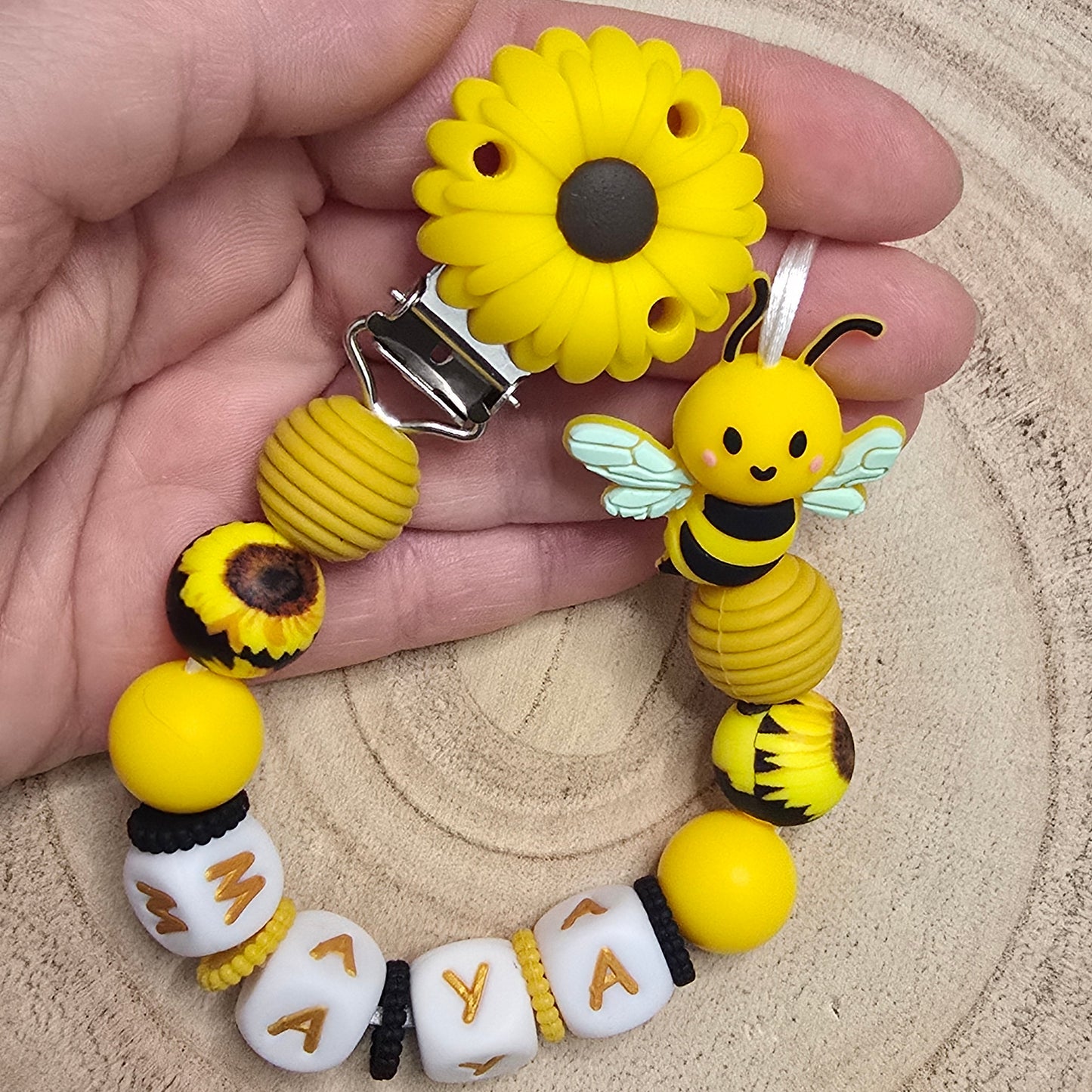 Attache-tétine personnalisée Modèle Maya Abeille