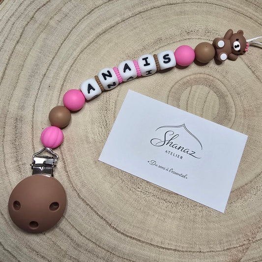 Attache-tétine personnalisée Modèle Anaïs Ourson