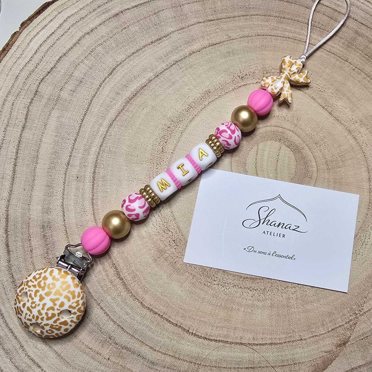 Attache-tétine personnalisée Modèle Mia Rosé Doré