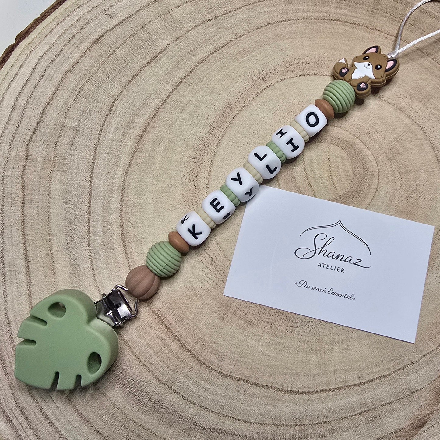 Attache-tétine personnalisée Modèle Keylio Renard nature