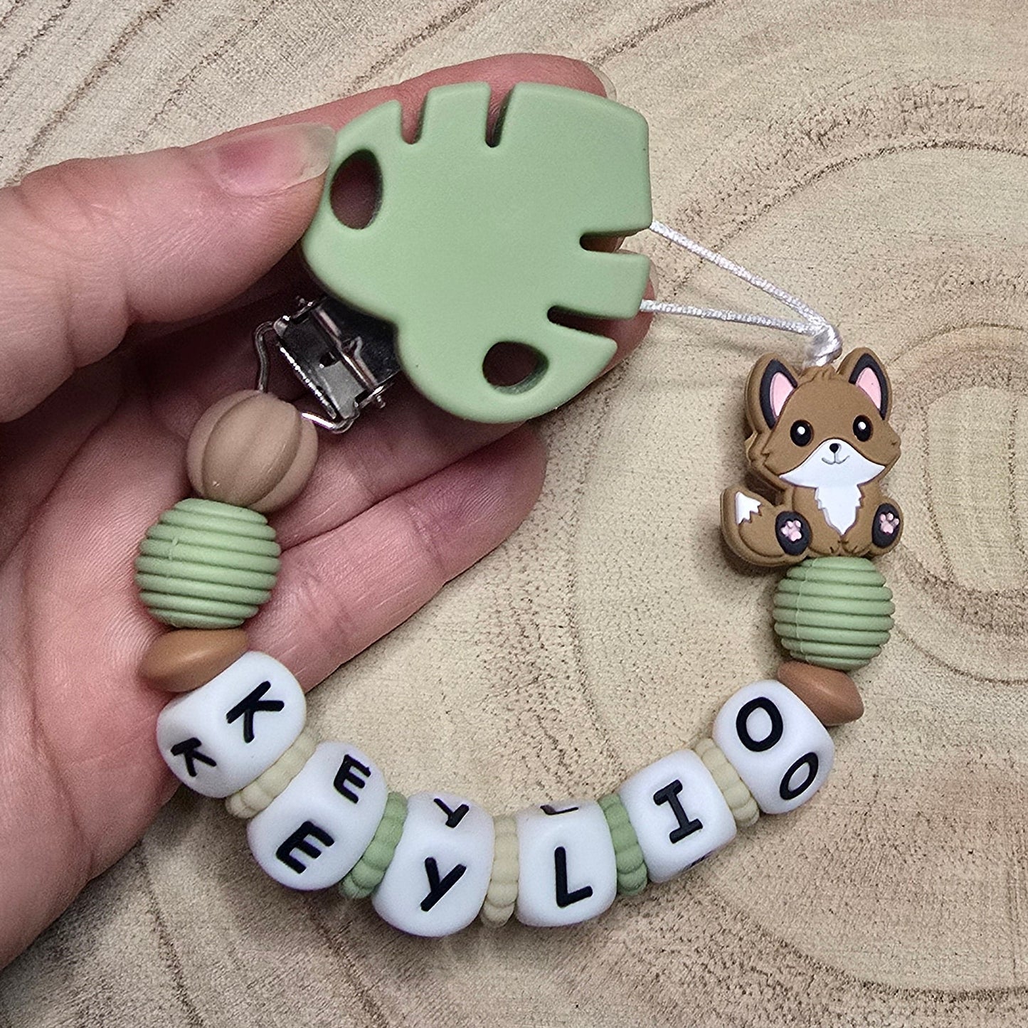 Attache-tétine personnalisée Modèle Keylio Renard nature