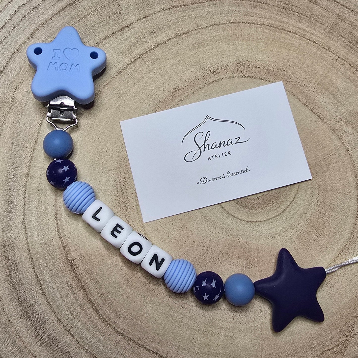 Attache-tétine personnalisée Modèle Léon Nuit étoilée