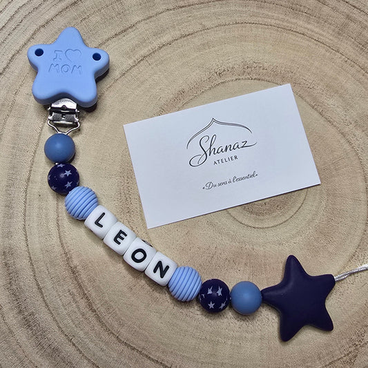 Attache-tétine personnalisée Modèle Léon Nuit étoilée