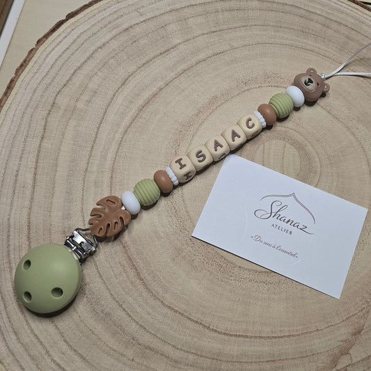 Attache-tétine personnalisée Modèle Isaac Petit ours nature