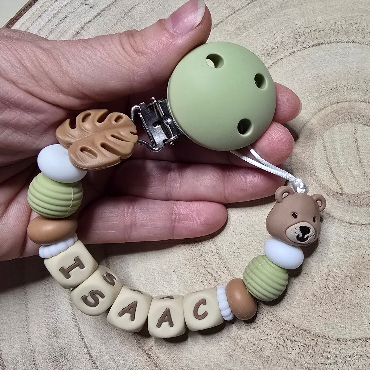 Attache-tétine personnalisée Modèle Isaac Petit ours nature