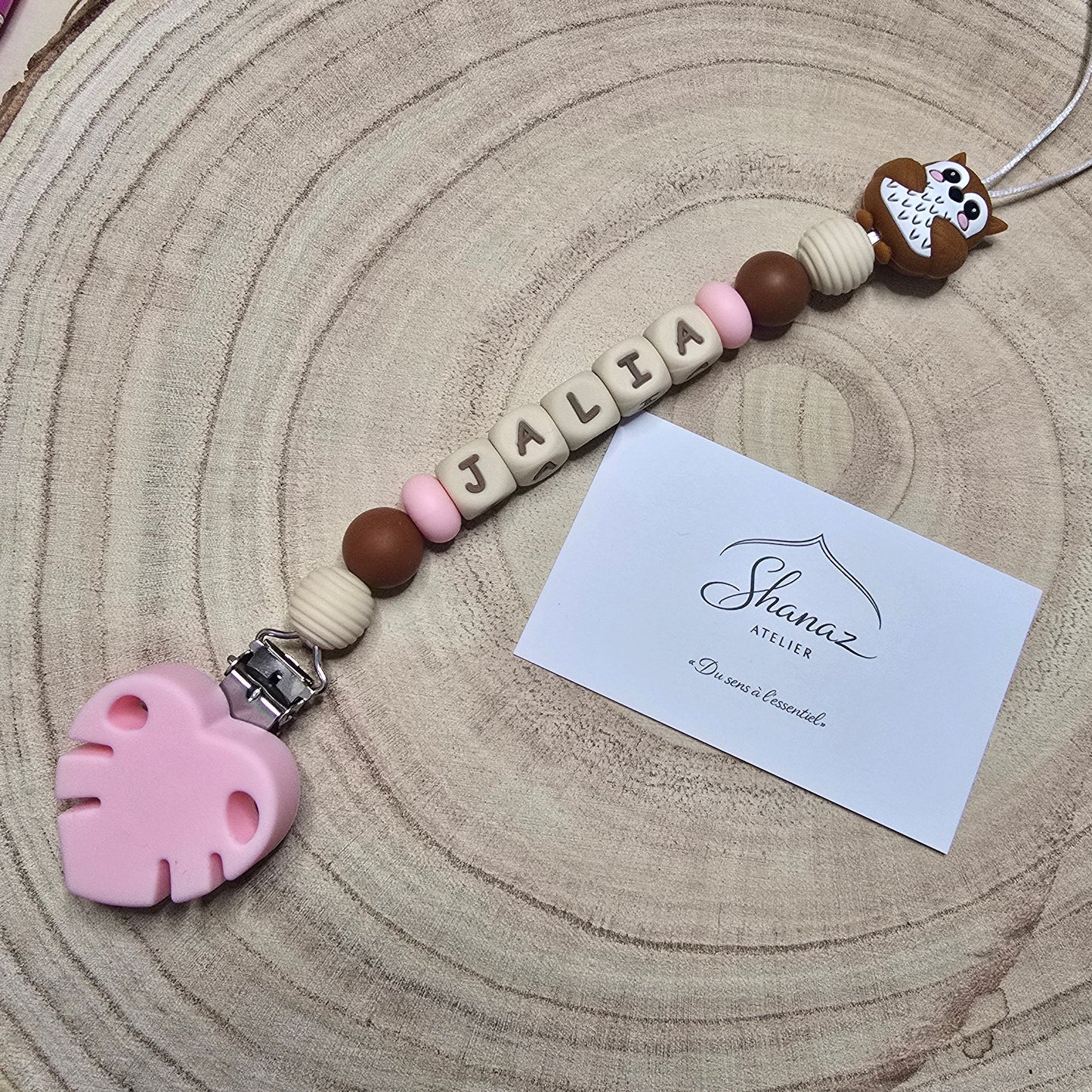 Attache-tétine personnalisée Modèle Jalia Hibou
