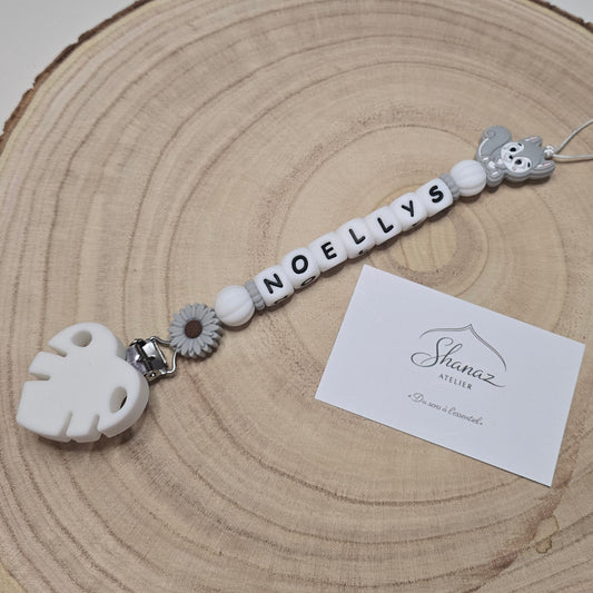Attache-tétine personnalisée Modèle Noellys Écureuil fleuri
