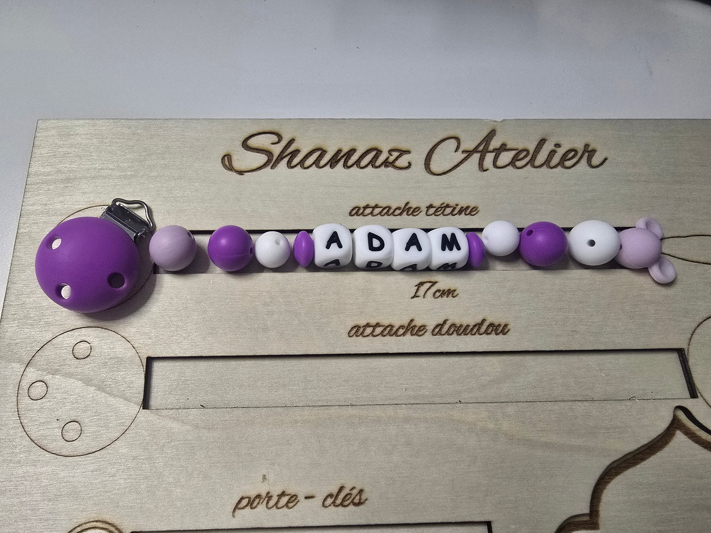 Attache-tétine personnalisée Adam Souris coloris orchidée