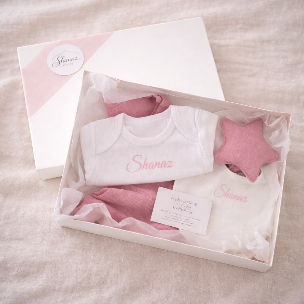 Coffret naissance personnalisé bébé rose poudré avec prénom