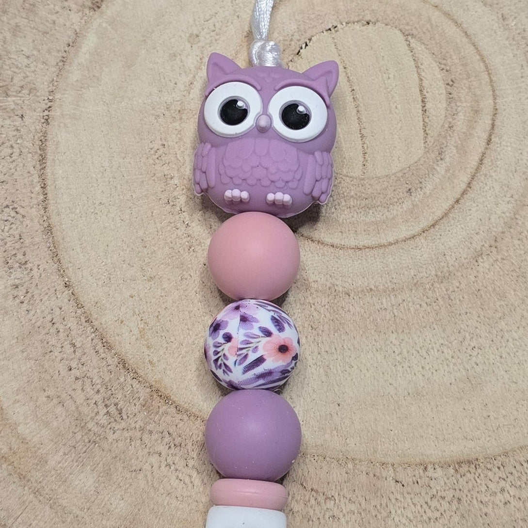 Attache-tétine personnalisée Modèle Iris Hibou fleuri