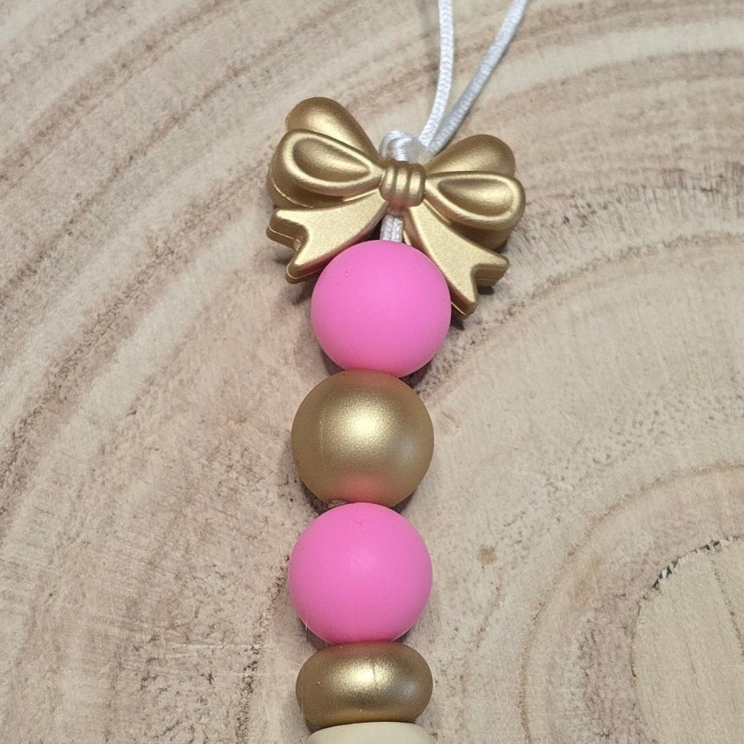 Attache-tétine personnalisée Modèle Kany Souris rose et or