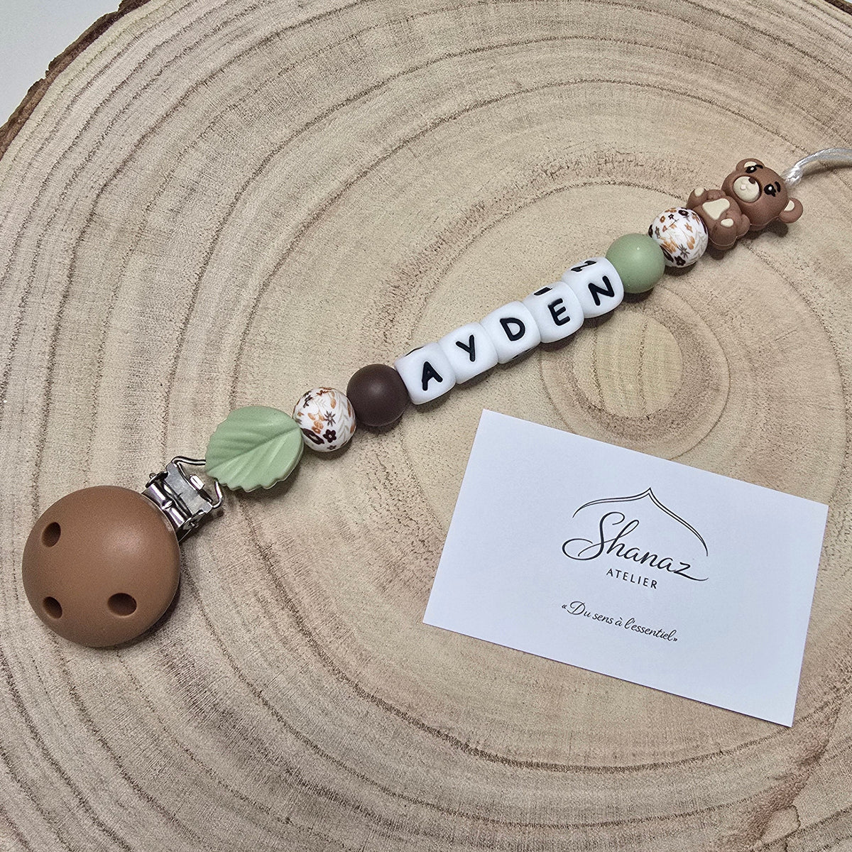 Attache-tétine personnalisée Modèle Ayden Petit ours