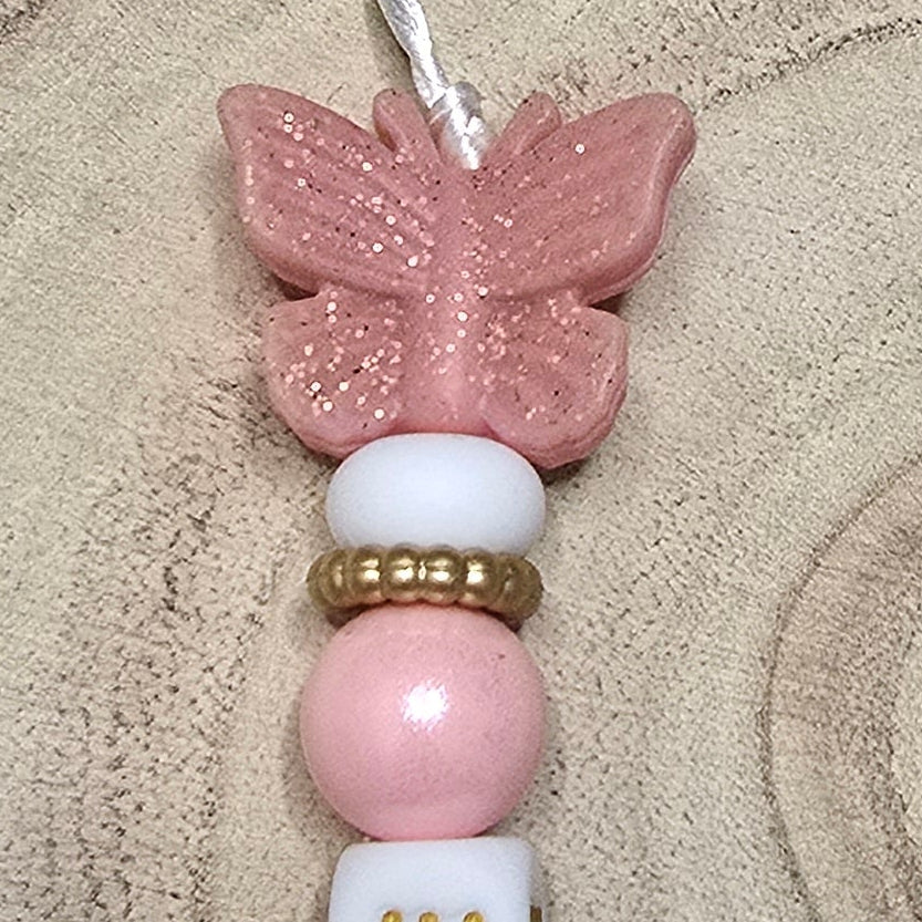 Attache-tétine personnalisée Modèle Ayline Papillon pailleté