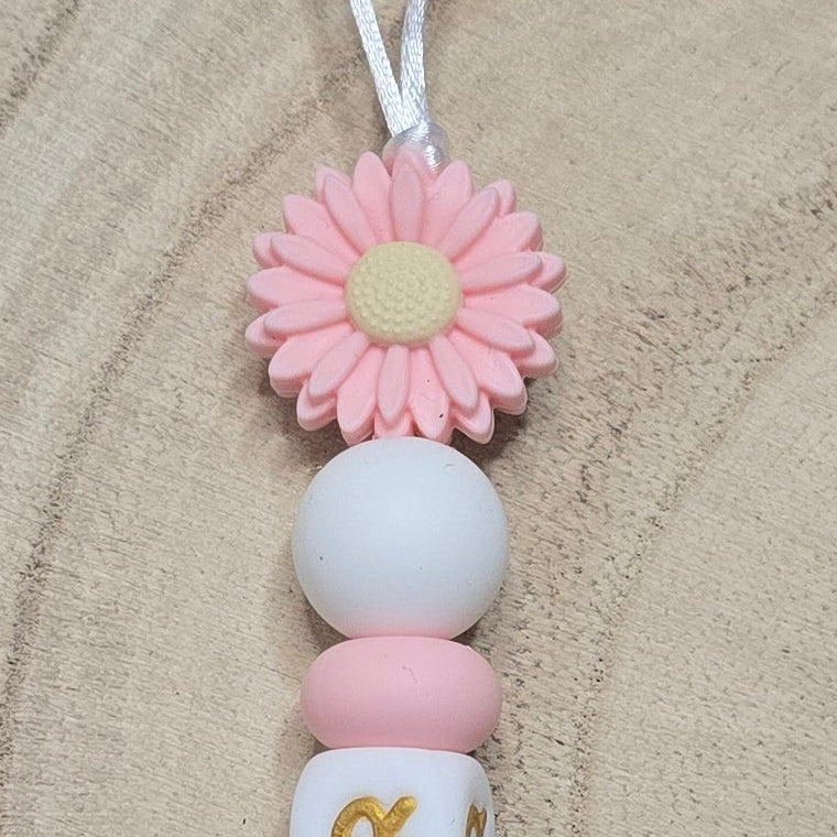 Attache-tétine personnalisée Modèle Summer Marguerites roses
