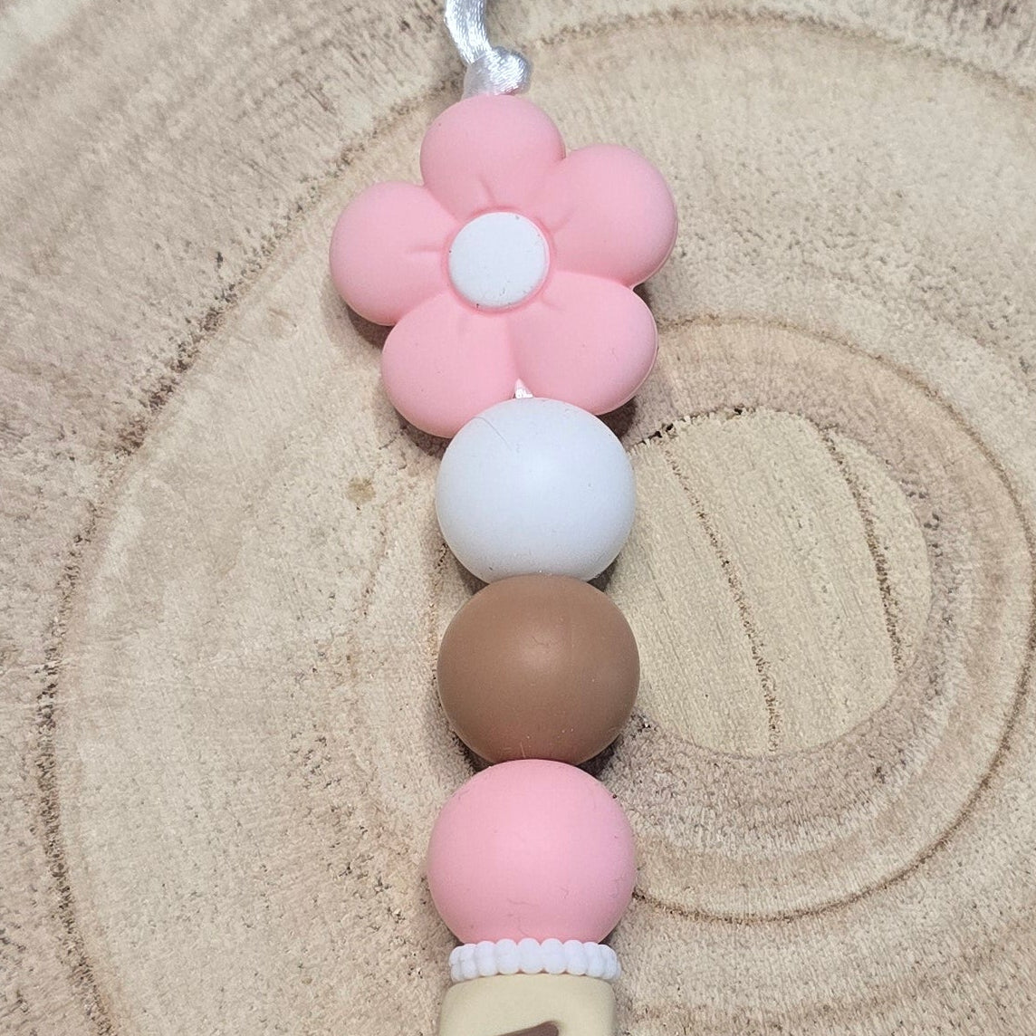 Attache-tétine personnalisée Modèle Alma Petites fleurs roses